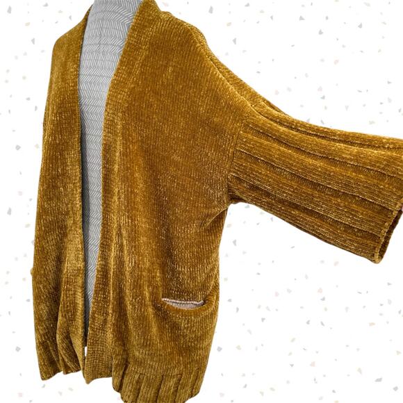 Gold Mustard Chenille Cardigan Soft Cozy Oversized Sweater Moth Anthro Size S - Picture 2 of 10